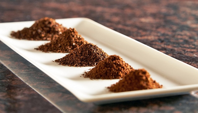 five different coffee grind particle sizes